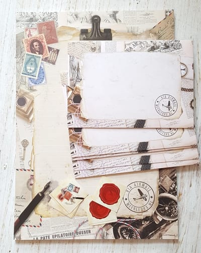 Briefpapier Vintage - 12 vellen A4 formaat - 6 enveloppen met sluitstickers - Meer Leuks - Postpapier Retro
