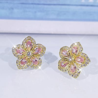 Boucles d'oreilles puces fleur topaze naturelle aiguilles argent 925 diamant exquis bizuteria argent 925 bijoux aros mujer oreille boucles d'oreilles rose