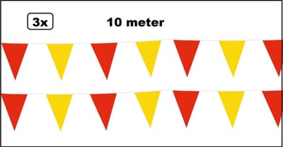 3x Vlaggenlijn rood/geel 10 meters – Geleverd in doosje ivm beschadigen- Landen festival thema feest vlaglijn verjaardag fun party