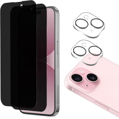 Screenprotector geschikt voor iPhone 15 - 2 stuks Beschermglas Privacy Glas Screenprotector van glazen schermbeschermfolie + 2 stuks Camera Protector