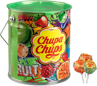 Chupa Chups Fruit Tin - Snoep - o.a. kersen, aardbei, appel en sinaasappelsmaak - 1x150stuks