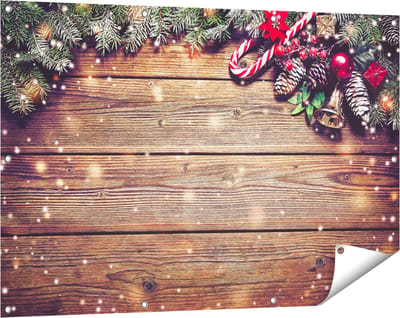 Gards Tuinposter Kerst Sfeer Achtergrond met Dennenbomen - 120x80 cm - Tuindoek - Tuindecoratie - Wanddecoratie buiten - Tuinschilderij