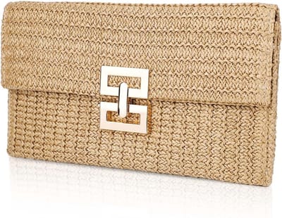 Boho Stijl Stro Clutch Tas voor Vrouwen - Handgeweven Casual Strand Handtas, Ideaal voor Vakantie en Feestjes