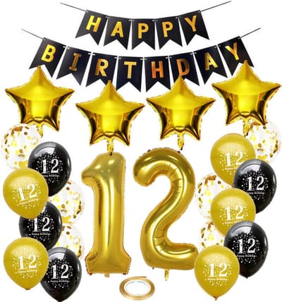 Joya Party® 12 jaar verjaardag feest pakket | Versiering Ballonnen voor feest 12 jaar | Twaalf Versiering | Ballonnen slingers opblaasbare cijfers 12