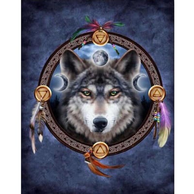 Diamant broderie loup capteur de rêves photos mosaïque cristal point de croix diamants créatifs 20X30CM gray
