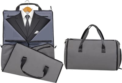 COSTWAY 2-in-1 handbagagetas & kledinghangtas, 50 l waterdichte reistas met schoenenvak en verstelbare schouderriem, kledingtas van PU voor zakenreizen en vakantie, donkergrijs, handbagagetas
