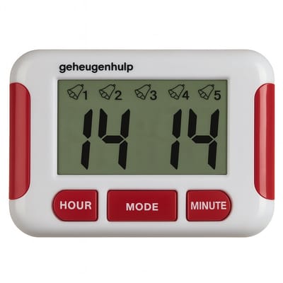 Medicijnalarm - 5 alarmen - timer - compact - rood - Geheugenhulp