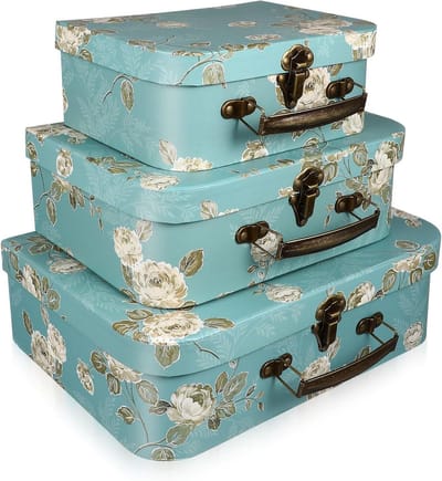 Kartonnen Koffers - Decoratieve Dozen - Spullen Opbergen - Met Handvatten - 3 Stuks - Bloemenprint