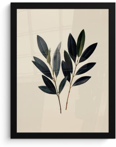 Poster in lijst - Fotolijst 30x40 cm - Posters - Ovaalvormige bladeren - Diep groen - Symmetrisch - Posterlijst zwart - Decoratie - Wanddecoratie woonkamer - Muurdecoratie slaapkamer