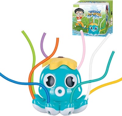 Watersproeier Octopus - Zomerspeelgoed - Buiten spelen - 8 Oscillerende Sproeiers - 16 x 155 x 15 cm - Blauw