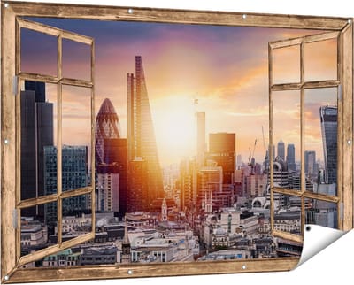 Gards Tuinposter Doorkijk Londen Stad bij Zonsopgang - 150x100 cm - Tuindoek - Tuindecoratie - Wanddecoratie buiten - Tuinschilderij