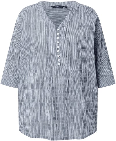 Ulla Popken - Dames - Tuniek strepen biesjes bubble-structuur 3/4-mouwen - Zwart - Maat 42+