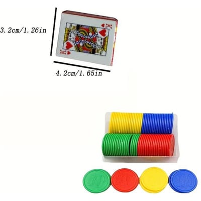 2 mini speelkaarten en een doosje fiches, superkleine reis pokerkaarten, leuk bordspel cadeau, mini pokerbordspel, doosje met 80 fiches 3.2*4.2cm