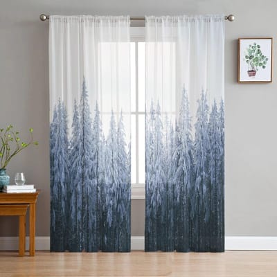 Dennenbos Verloop Sneeuwvlok Transparant Gordijn voor Woonkamer Hal Muur Aankleding Huis Raam Benodigdheden Pop Print Tule Gordijnen 135W x 114H(cm) white