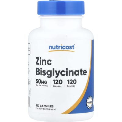 Nutricost, Zink Bisglycinaat, 50 mg, 120 Capsules