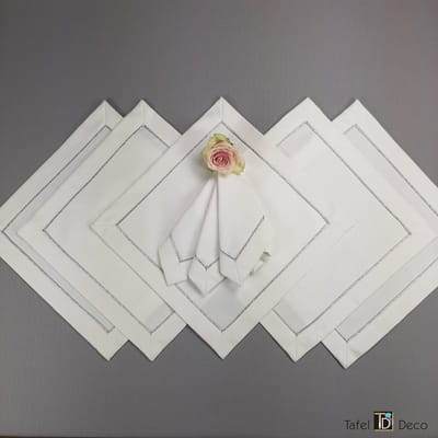 Servetten, Aga, set van6, 36x36, wit met zilver, vuilafstotend