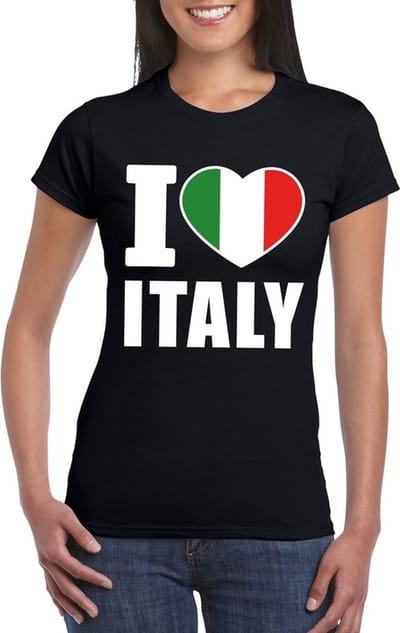 I love Italy supporters t-shirt - voor dames - zwart - Italie thema - landen - kleding - korte mouwen - sport S