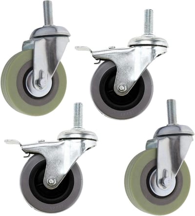 Allecto- Wielen - 75mm - Met Remmen - Zwart - Castors - Bout Fitting - Voor Meubels - 4X 75mm (3 inch) Bout Gat Wielen Castors met Bout Fitting 2 met Remmen 2 Zonder Remmen