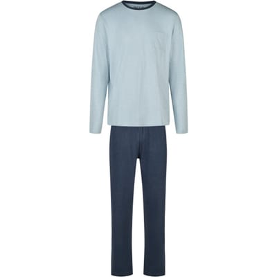 Phil & Co Heren Pyjama Set Interlock Lichtblauw Gestreept/Donkerblauw - Maat M
