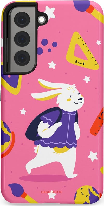 Casetastic hoesje geschikt voor Samsung Galaxy S22 - Dubbellaagse bescherming - Slimme konijnensprongen - Fashion Case - Koraal Geel Roze