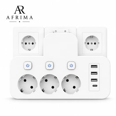 Wit 3-in-1 AC Stopcontact met 3 USB-poorten & 1 USB-C Poort – EU Stekker Adapter met Individuele Schakelaars – Ideaal voor Reizen, Thuis & Kantoor – Zonder Kabel