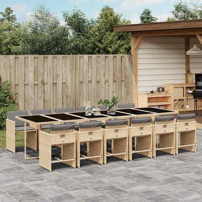 vidaXL - 13-delige - Tuinset - met - kussens - poly - rattan - gemengd - beige