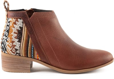 Inkkas, Brown leather Bootie, Dames, Enkellaars, Suede, Old Western Print, Rubberzool, Maat 39