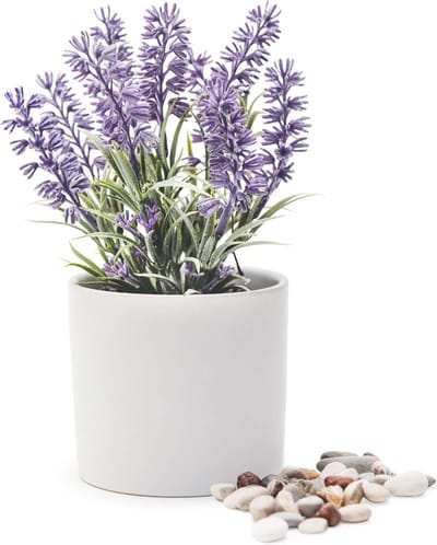 Kunst Lavendelplant - Nep Plant Pot - Decoratie Binnen - Realistisch Uiterlijk - 20cm Hoog - Paars met Witte Pot