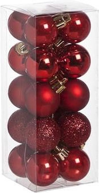 Cosy @ Home Kerstballen - Rood - Kunststof - Ø3cm ( Set van 20 )