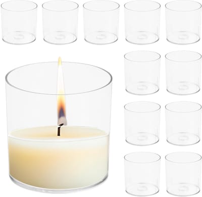 Dailygoods - Dokeno 12 stuks kandelaars van transparante kunststof, mini-kaarsenhouder, votiefkandelaar, transparante kunststof, elegante kandelaar, voor decoratie, bruiloft, feest en tafeldecoratie