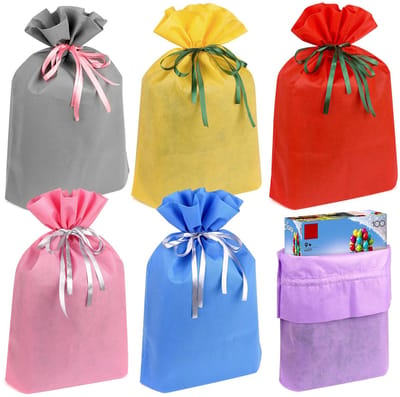 Dailygoods- Draagtassen 6 stuks - Herbruikbare feestzakjes - Niet-geweven stoffen - Geschenkpakket - Compatibel met LEGO - Multi kleur - Geschenkzak