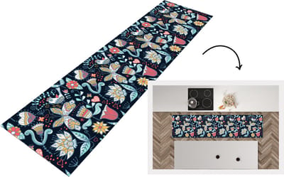 Keukenloper - Loper keuken - Vlinder - Vogel - Bloem - Patroon - 200x50 cm - Keukenloper vinyl