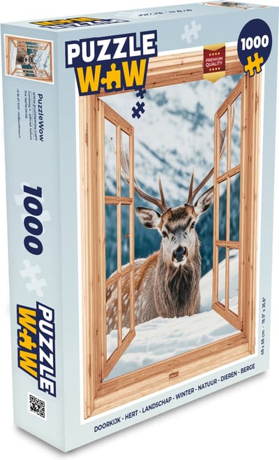 Puzzel Doorkijk - Hert - Landschap - Winter - Natuur - Dieren - Bergen - Legpuzzel - Puzzel 1000 stukjes volwassenen