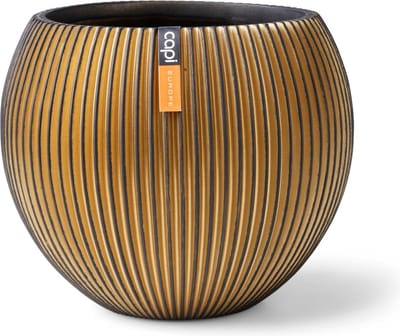 Capi Europe - Vaas bol Groove Black & Gold - 12x10 - Goud - Opening Ø9 - Bloempot voor binnen - 5 jaar garantie - BGVGB109