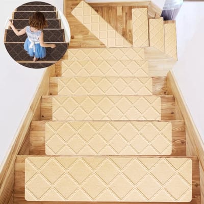Antislip traptreden (set van 15) — 76 x 20,3 cm — Trapmatten met herbruikbare kleeflaag — Wasbare traptreden — Antislip — Geschikt voor binnengebruik — Ideaal voor: trappen, keukens, slaapkamers, ruimtes voor huisdieren en meer.