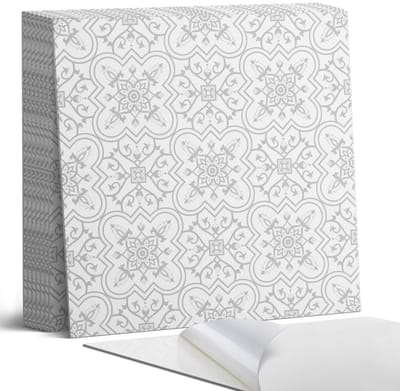 Coloray Plaktegels - Bloemenpatroon met ornamenten Portugese Tegels - 30 cm x 30 cm - Grijs Plaktegels - 9 stuks - Vierkant PVC Tegels - Plaktegels Keuken - Zelfklevende Vloertegels - Vinyl Tegels - Zelfklevende Tegels
