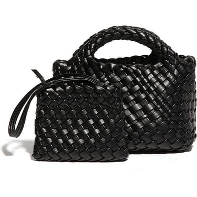 Modieuze Veelzijdige Handige Geweven Dames Tas, Casual Groentemand, Crossbody Tas, Handige Moeder en Kind Tas black