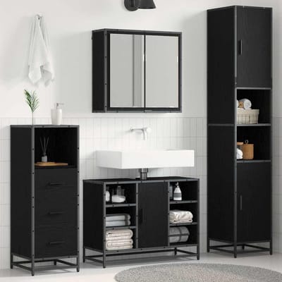 vidaXL - Badkamermeubel - Set - 3 - st - Zwart - Eiken - Bewerkt - hout