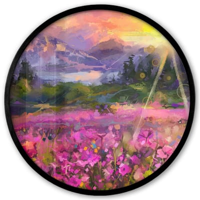 Poster in lijst Rond - Fotolijst 40x40 cm - Posters - Schilderij - Olieverf - Bloemen - Natuur - Zon - Ronde posterlijst zwart - Decoratie - Wanddecoratie woonkamer - Muurdecoratie slaapkamer