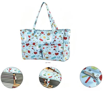 KZQ geweven tas - Organizer voor brei- en naaibenodigdheden - Geschikt voor lange breinaalden en haaknaalden - Met handige tussenschotten - Voor het opbergen van garen en breinaalden - 35,6 x 14 x 30 cm - Blauw