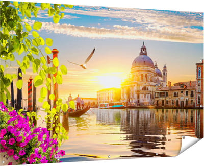Gards Tuinposter Kanaal in Veneti� met Bloemen - 180x120 cm - Tuindoek - Tuindecoratie - Wanddecoratie buiten - Tuinschilderij