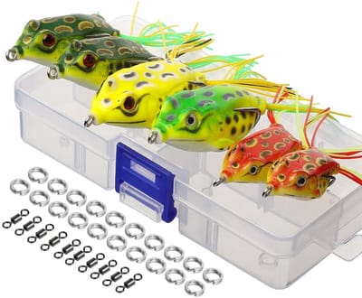 SnelShoppen - Topwater Frog Lures Set voor Bas, Snoek en Forel met Tackle Box - Realistische Kunstmatige Vissen - Multikleur - Zacht Lure voor Zoet en