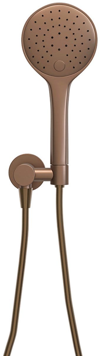 Wiesbaden Unimatch handdoucheset met handdouche 3 standen diameter 12 cm, doucheslang en wandaansluitbocht geborsteld brons koper
