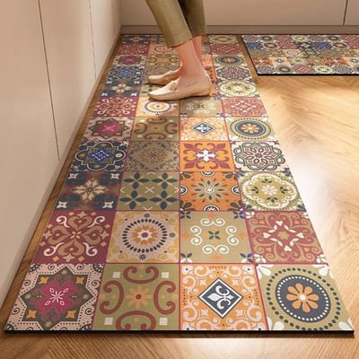 Amerikaanse Bloemen Tegels Diatomeeënaarde Vloermat Huishoudelijk Sneldrogend Waterabsorptiekussen Vuilafstotend en Gemakkelijk te reinigen Antislipkussen 40 * 60cm brown