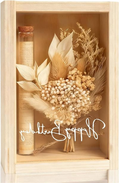 Huwelijkscadeaus voor bruidspaar, houten doos met droogbloemen en reageerbuisje, uniek geldcadeau, verjaardagscadeau en trouwcadeau, perfect voor elke gelegenheid