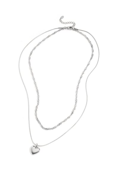 Bijoutheek Collier Dubbel Hart Zilverkleurig
