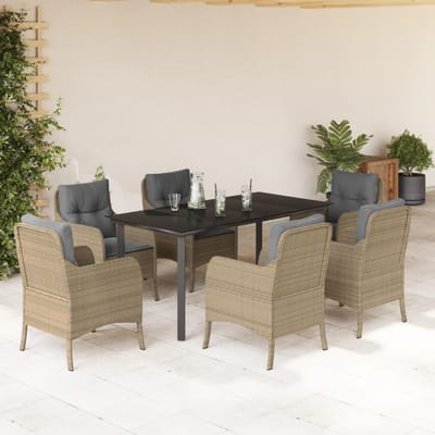 vidaXL - 7-delige - Tuinset - met - kussens - poly - rattan - beige
