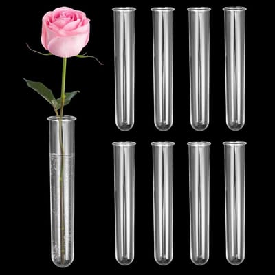 SnelShoppen - 8 Stuks Water Tubes voor Bloemen, Transparante Plastic Bloemtubes, Testbuizen met Ronde Bodem, Bloemenvazen voor Bloemarrangementen (24
