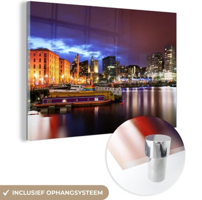 ® Glasschilderij 180x120 cm - Schilderij acrylglas - Liverpool - Water - Engeland - Foto op glas - Muurdecoratie woonkamer - Wanddecoratie slaapkamer - Schilderijen