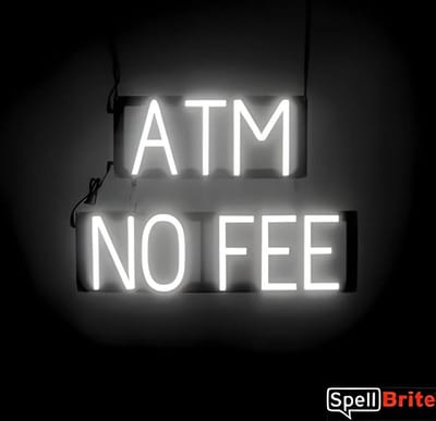 ATM NO FEE - Lichtreclame Neon LED bord verlicht | SpellBrite | 55 x 38 cm | 6 Dimstanden - 8 Lichtanimaties | Reclamebord neon verlichting